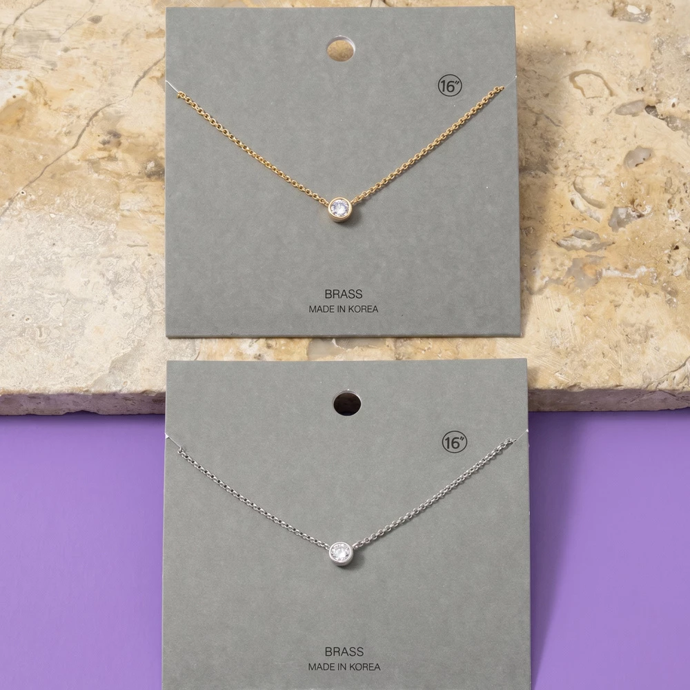 Dainty Bezel Cz Solitaire Pendant Necklace