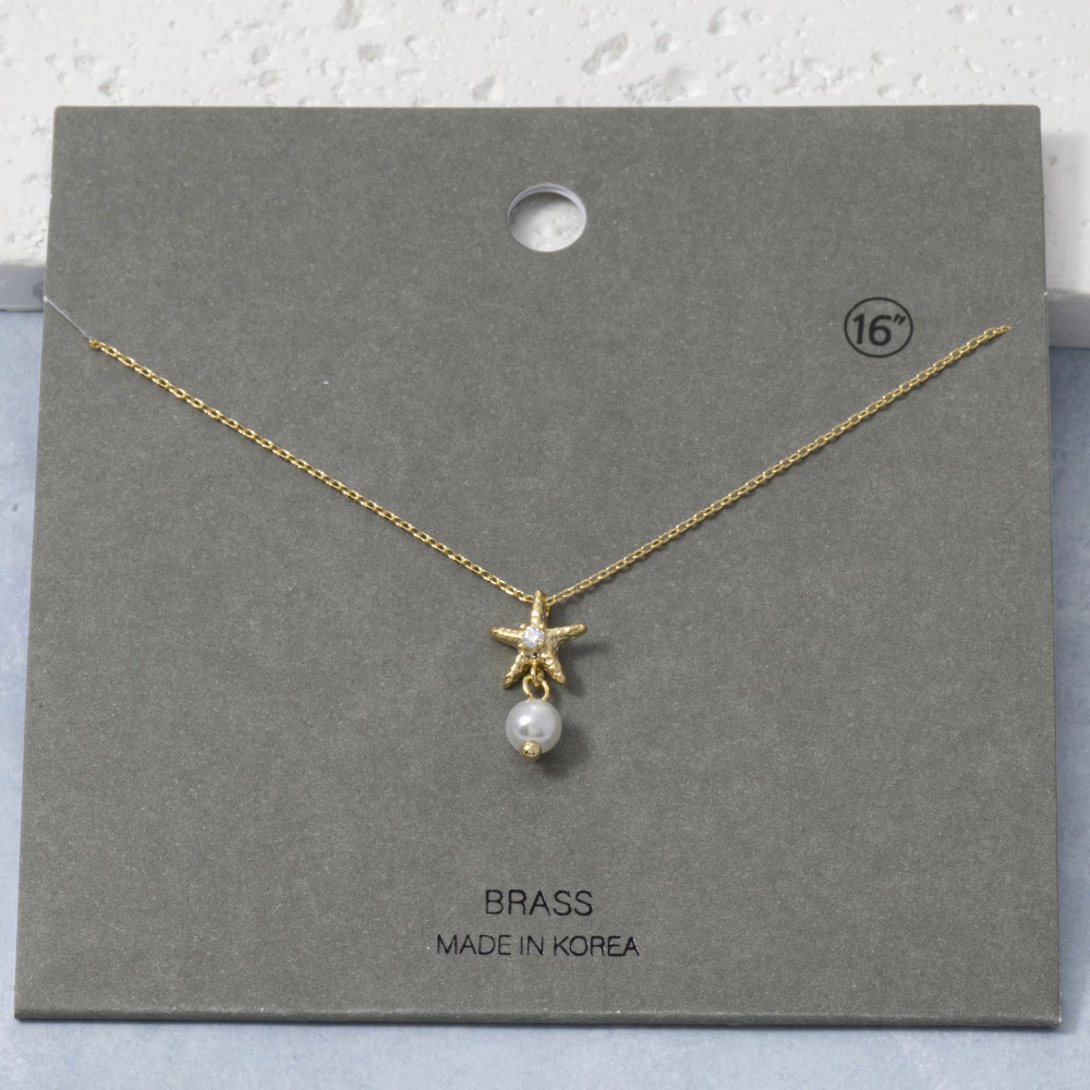 Cz Starfish With Pearl Drop Necklace