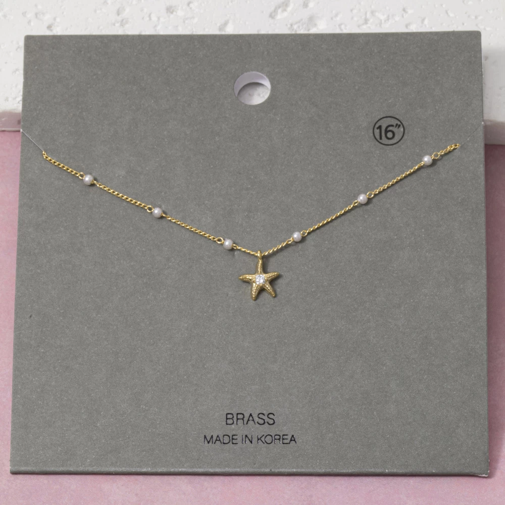 Pearl Station Cz Starfish Necklace