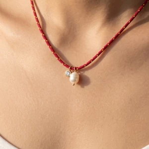 Cord Necklace With Bezel Cz And Pearl Drops
