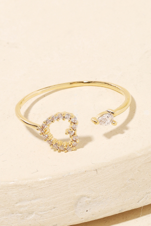 Pave Heart Cutout Open Ring