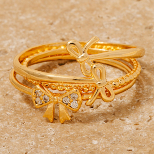 3Pc Cz Bow Ties Station Band Rings Set