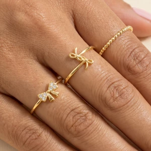 Cz Bow And Twist Band Stackable Ring Set