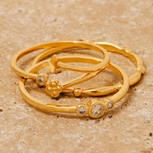 3Pc Mixed Clover And Butterflies Band Rings Set