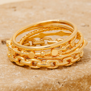 5Pc Bamboo Textured Assorted Band Rings Set