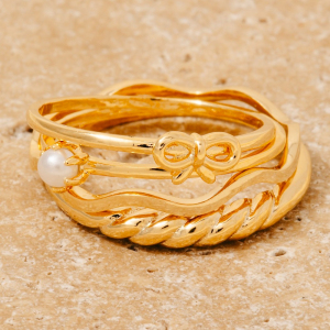 5Pc Bow And Pearl Mixed Band Rings Set