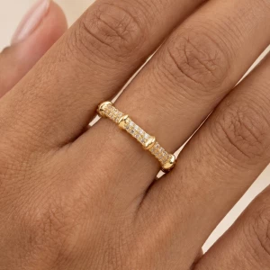Pave Cz Bamboo Stackable Band Ring