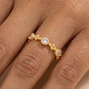 Beaded Bezel Cz Station Band Ring