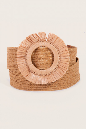 Circle Buckle Fringe Straw Belt