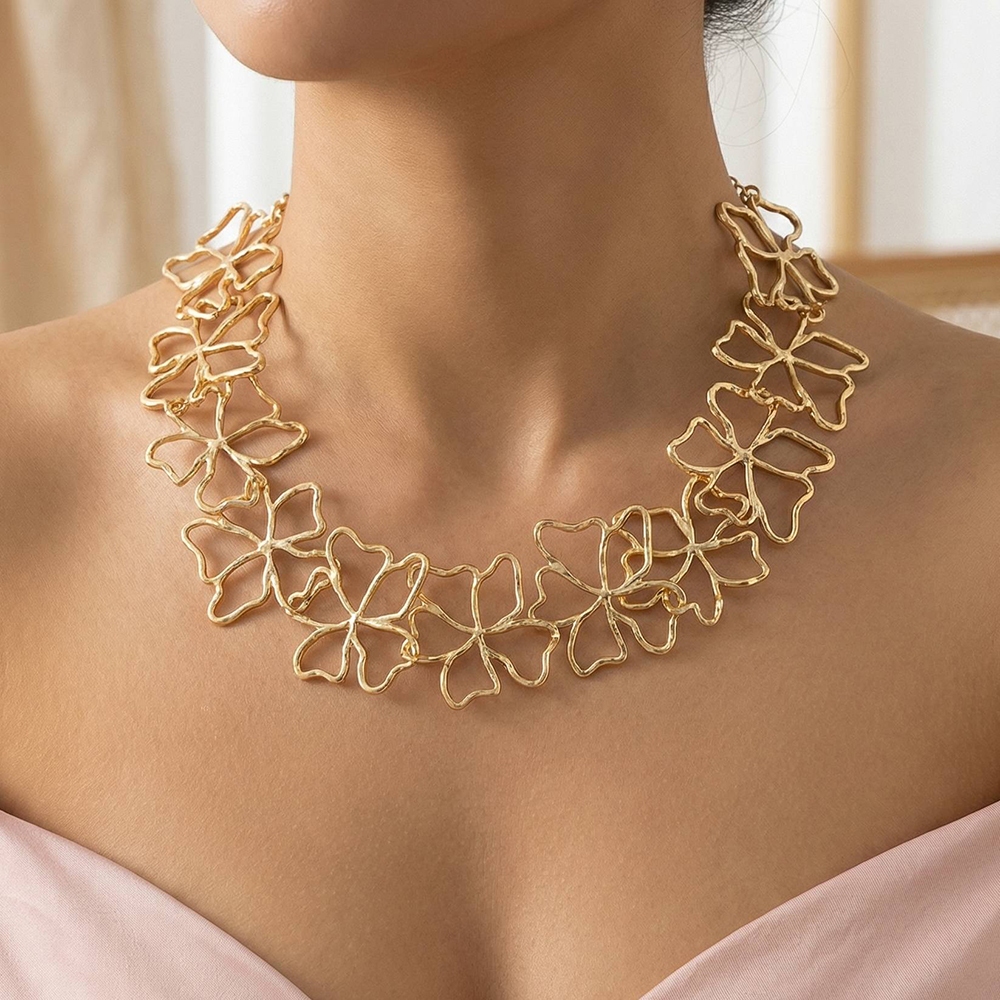 Metallic Wire Flower Chain Necklace