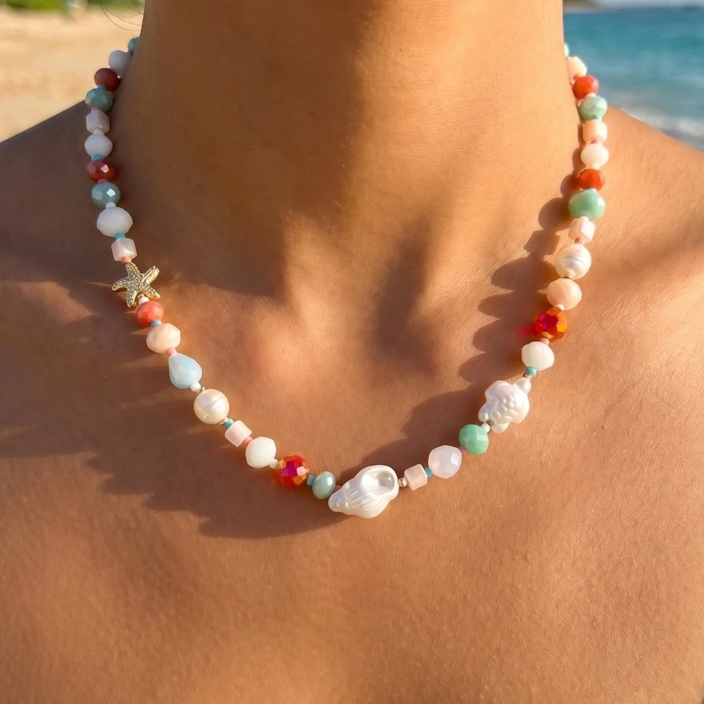 Pearl And Starfish Mixed Beaded Necklace