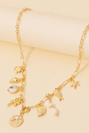 Rose And Sea Life Charms Chain Necklace