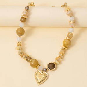 Heart Pendant Mixed Marble Resin Beaded Necklace