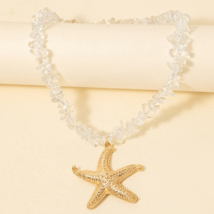 Starfish Pendant Clear Resin Beaded Necklace