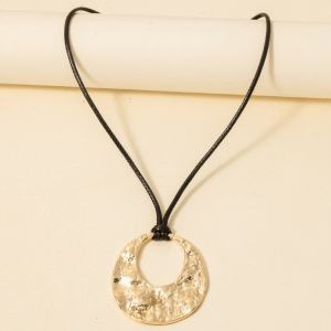 Hammered Oval Pendant Cord Necklace