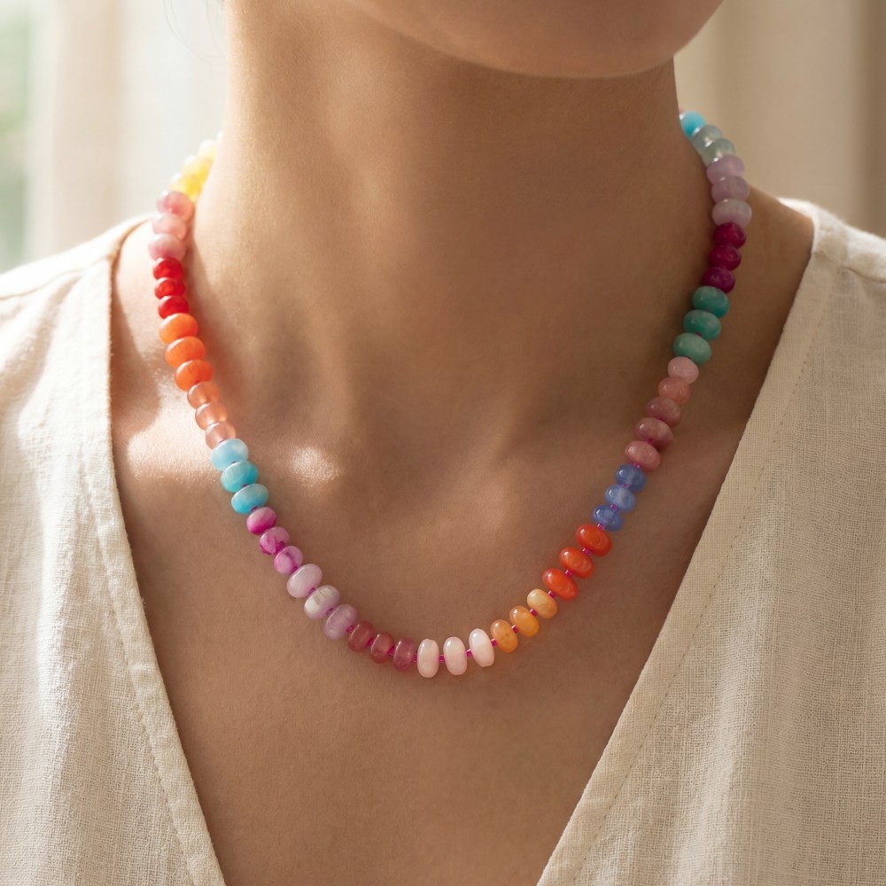 Mixed Glass And Resin Disc Beaded Necklace