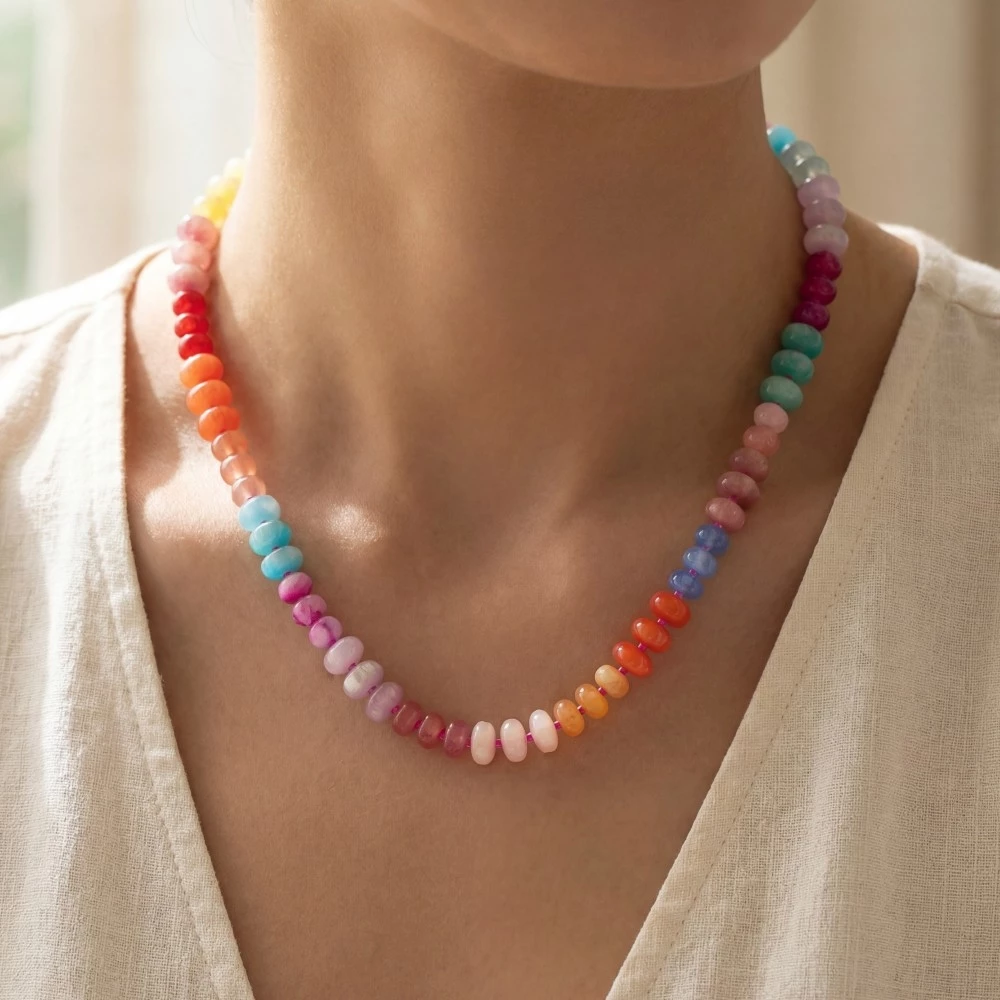 Mixed Glass And Resin Disc Beaded Necklace