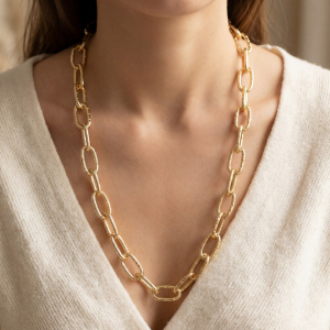 Long Textured Oval Link Chain Necklace