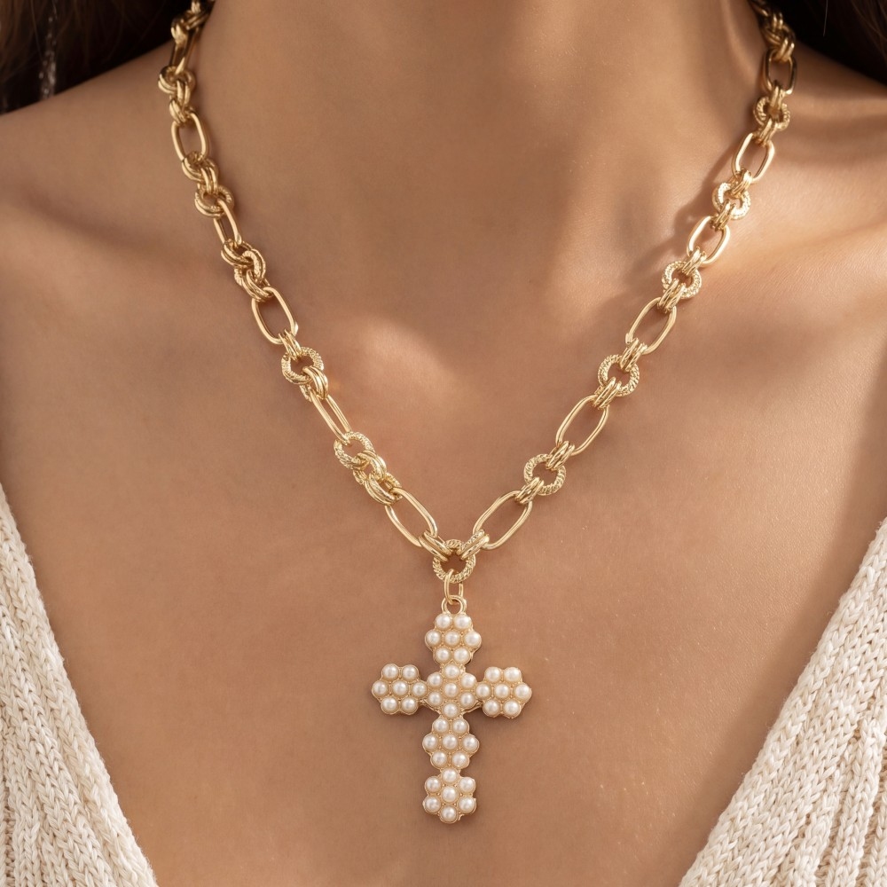 Pearl Cross Pendant Chain Necklace