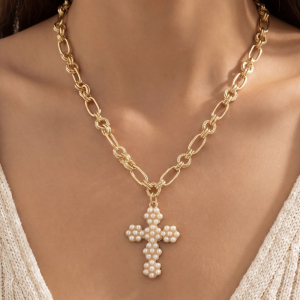Pearl Cross Pendant Chain Necklace