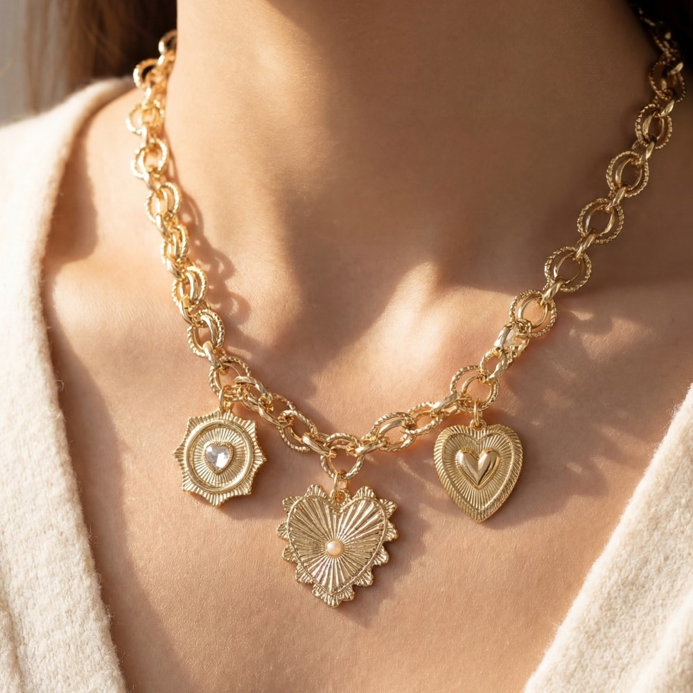Gold Heart Charm Chain Necklace