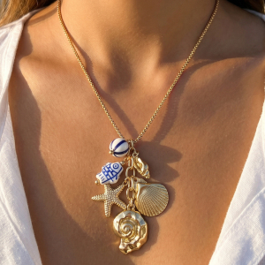 Coastal Multi Charm Starfish Shell Chain Necklace