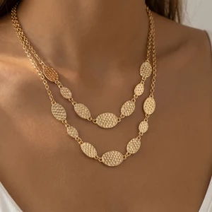 Layered Hammered Oval Station Necklace