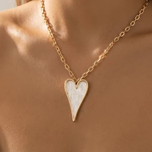 Brushed Two Tone Heart Pendant Necklace