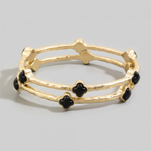 Clover Stone Station Hammered Bangle Set