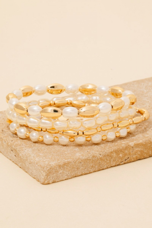 Mixed Pearl And Metallic Beaded Bracelet Set