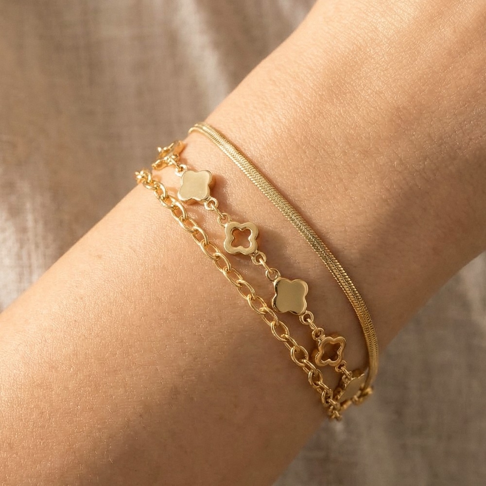 Clover Charms Mixed Layered Bracelet