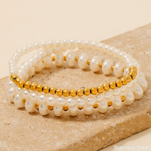 Stainless Steel And Pearl Beaded Bracelet Set