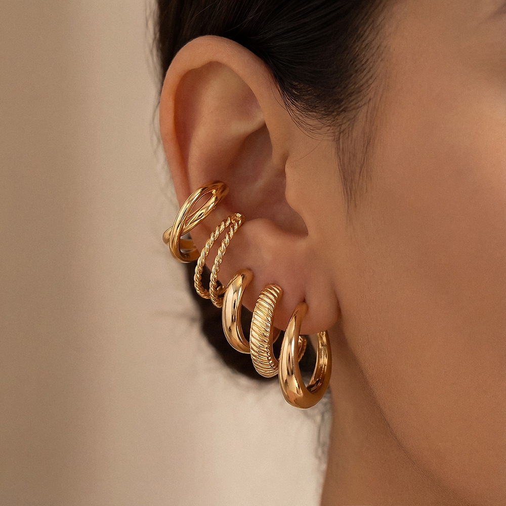 Five Pair Assorted Hoop Earrings Set