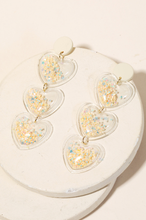 Layered Glitter Heart Drop Earrings