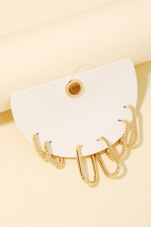 Metallic Oval Hinge Hoop Earrings Set