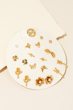 Mixed Nature Themed Studs And Hoops Earrings Set