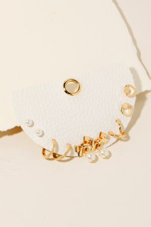 Pearl Charms Mixed Metallic Earrings Set