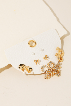 Assorted Ribbon Bow Earrings Set