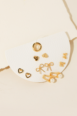 Mixed Ribbon Bow Stud Earrings Set