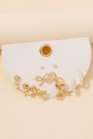 Five Pair Bow Pearl Earrings Set