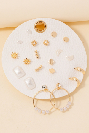 Mixed Pearl And Metallic Stud Earrings Set