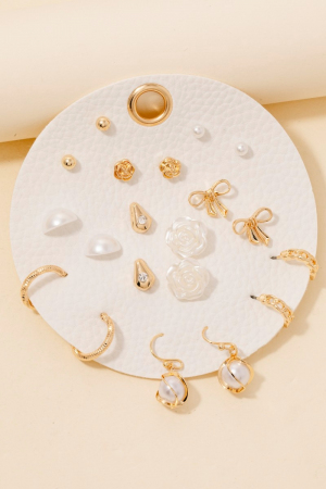 Assorted Ten Pair Rose Earrings Set