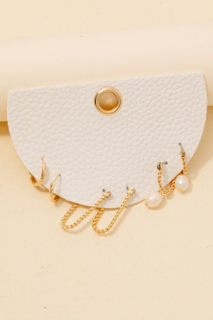 Pearl Charm 3Pc Twisted Hoop Earrings Set