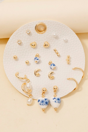 10Pc Pearl And Ceramic Mixed Earrings Set