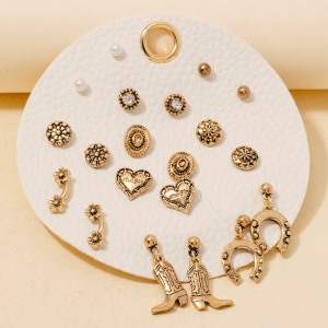 Hearts And Western Cowboy Western Stud Earrings Set