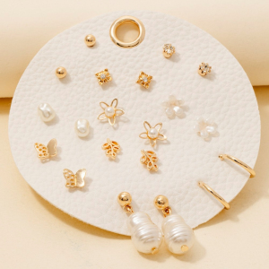Pearl Floral And Butterfly 10 Pair Stud Earrings Set