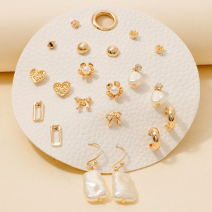 Mixed Pearl And Hearts 10 Pair Stud Earrings Set