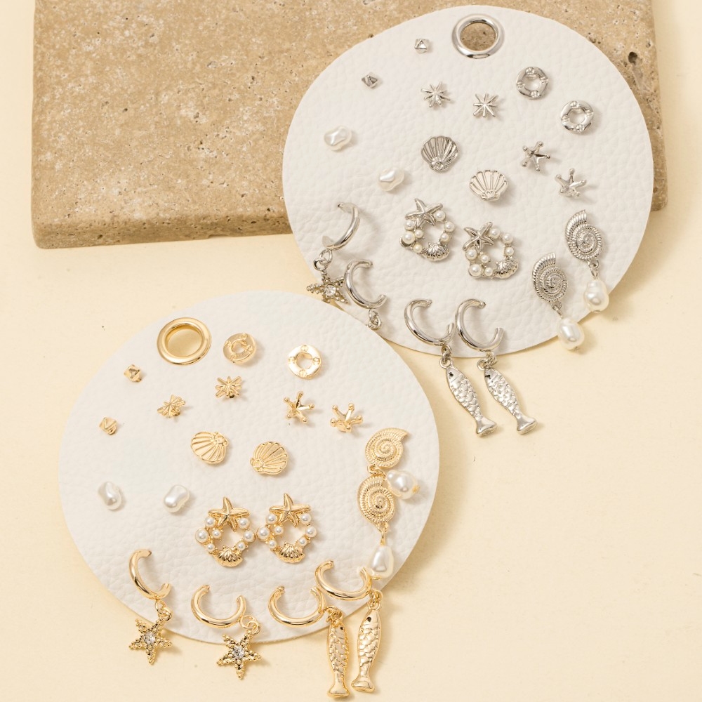Assorted Sea Life 10 Pair Stud Earrings Set
