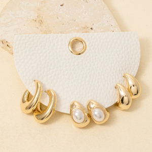 3 Pair Mixed Rounded Hoop Earrings Set