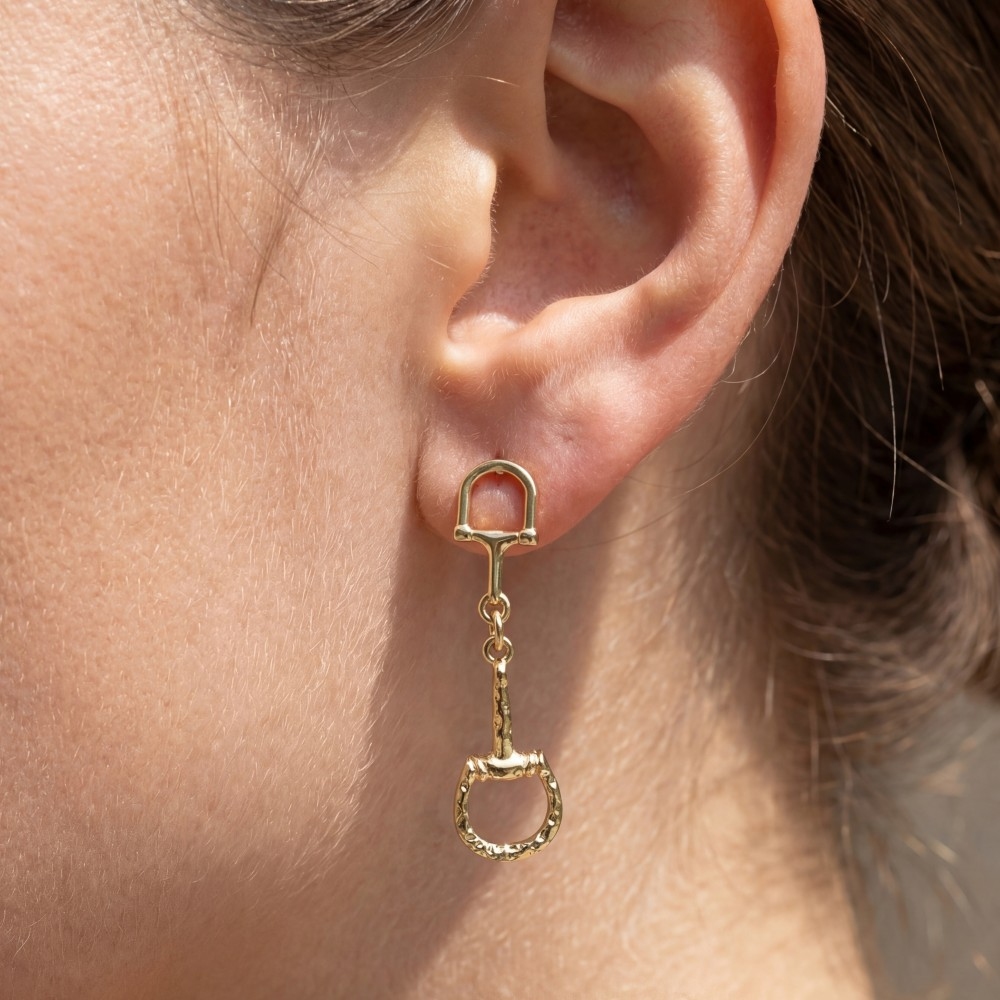 Gold Horsebit Drop Earrings